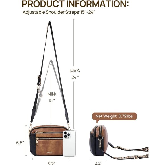 Telena Women Black Brown Vegan Leather Shoulder Handbags With Adjustable Strap - Picture 5 of 7